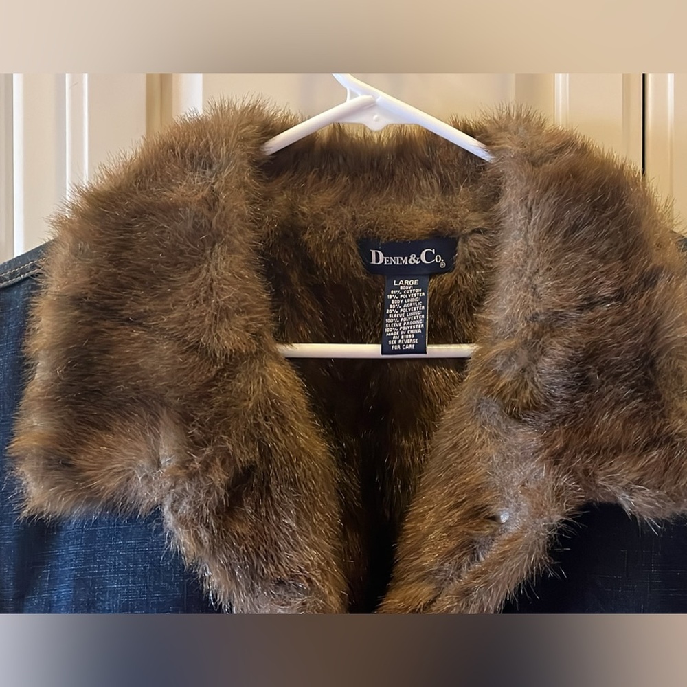 Denim&Co Blue Jacket with Brown Faux Fur Collar